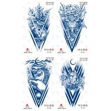 1套4入組半永久性v形12生肖動物印花紋身貼紙(龍/虎/馬/花),適合手臂、腿、手腕,防水、不反光,男女皆宜 - 藍色 - 查看 8