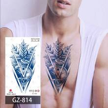 1套4入組半永久性v形12生肖動物印花紋身貼紙(龍/虎/馬/花),適合手臂、腿、手腕,防水、不反光,男女皆宜 - 藍色 - 查看 2