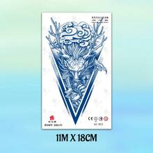 1套4入組半永久性v形12生肖動物印花紋身貼紙(龍/虎/馬/花),適合手臂、腿、手腕,防水、不反光,男女皆宜 - 藍色 - 查看 6