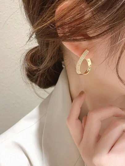 MESTILO 1對時尚金屬鑲嵌鉆石折線c形音符耳針,適合女性日常穿戴