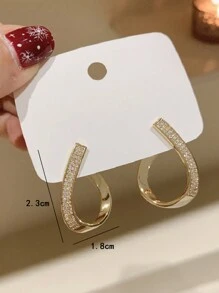 MESTILO 1pair Fashionable Metal Rhinestone Open C Shaped Musical Note Stud Earrings Suitable For Daily Wear By Women - Gold - View 3