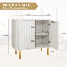 Accent Cabinet With Doors, Sideboard Buffet Cabinet With Fluted Textured, Modern Credenza Storage Cabinet For Living Room, Entryway, Kitchen, Dining Room - White - View 7