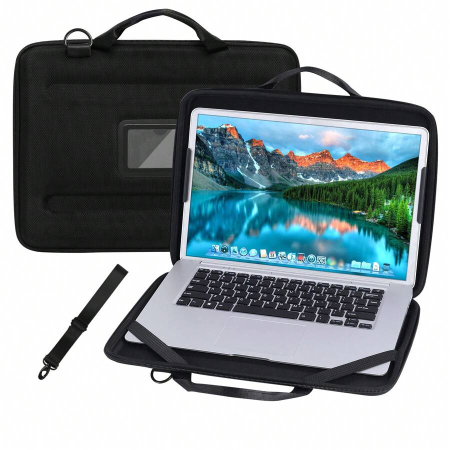 14 Inch Laptop Case, 360°Protective Always-On Work In Chromebook Bag Hard Sleeve Cover Handle Shoulder Strap Computer Classroom Laptop Bags Classroom Bags Teacher Storage Bags Classroom Organizer Bags - Black - View 1