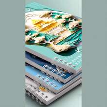 B5笔记本采用加厚线圈装订，防滑，适合学生使用，具有极具吸引力的Ins风格设计，中国风剪影系列，复古横线图案，随机 - 彩色 - 查看 6