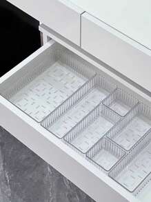 1pc Transparent Desktop Cosmetic Storage Box With Wavy Pattern Design And Drawers, Suitable For Home Use,Room,Home,Bedroom,Bathroom,House,Pink Room,Living Room Decor,Travel Stuff,Gift Bag,Gifts For Mom,Dad,Men,Friends,Teacher,Birthday,Wedding,Desk,Shelves,Accessories,Gift Boxes,Funny Gift,Storage ,Jewellery Box,Pouch,Makeup Brush Holder,Brush Holder,Perfume Organiser,Pouch Bag