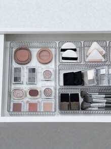 1pc Transparent Desktop Cosmetic Storage Box With Wavy Pattern Design And Drawers, Suitable For Home Use,Room,Home,Bedroom,Bathroom,House,Pink Room,Living Room Decor,Travel Stuff,Gift Bag,Gifts For Mom,Dad,Men,Friends,Teacher,Birthday,Wedding,Desk,Shelves,Accessories,Gift Boxes,Funny Gift,Storage ,Jewellery Box,Pouch,Makeup Brush Holder,Brush Holder,Perfume Organiser,Pouch Bag