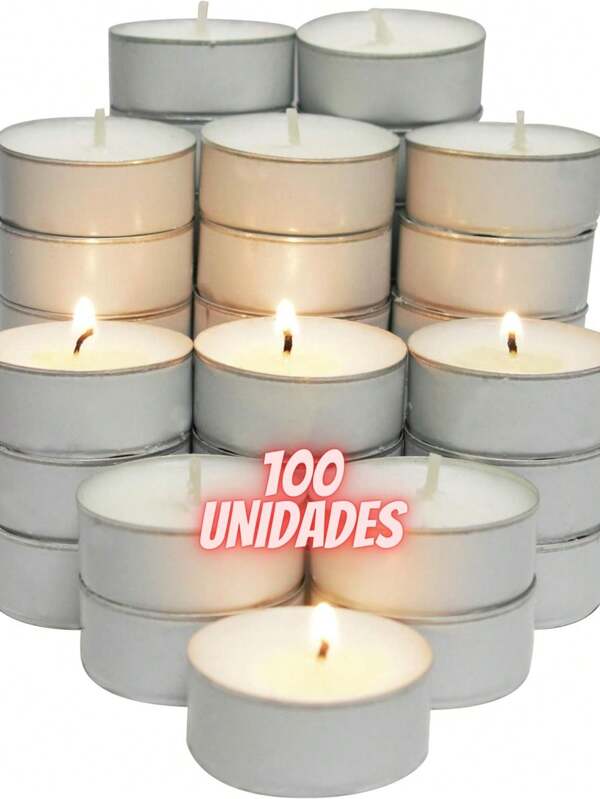 Kit 100 Velas Parafina Rechaud C/ Suporte Alumínio Decoração Festas