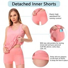 Lightbare Váy chống nắng thể thao dành cho nữ với quần short tách biệt màu hồng đào, thấm ẩm, nhanh khô, đầm thể thao không tay ôm eo ngoài trời - Màu Hồng baby - Xem 3