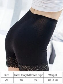 1條夏季薄款蕾絲邊高腰安全短褲,防摩擦降溫彩色基礎內搭短褲 - 黑色 - 查看 2