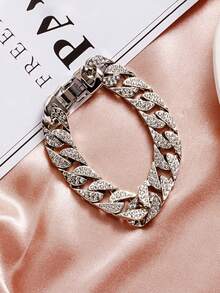 1個銀色閃石裝飾男士金屬手鐲 - 銀色 - 查看 2