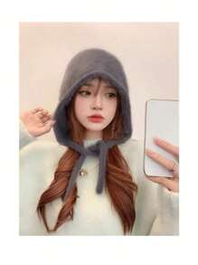 1 Pezzo Cappello Di Maglia In Pile Soffice E Morbido Con Fascia Per La Testa E Faretra Per Le Orecchie, Adatto Per Abbigliamento Invernale Quotidiano Femminile