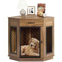 DlandHome Dog Crate Furniture With Drawer, Corner Kennel With Mesh Door, Wooden Dog House For Small/Medium Dog - wood - View 9