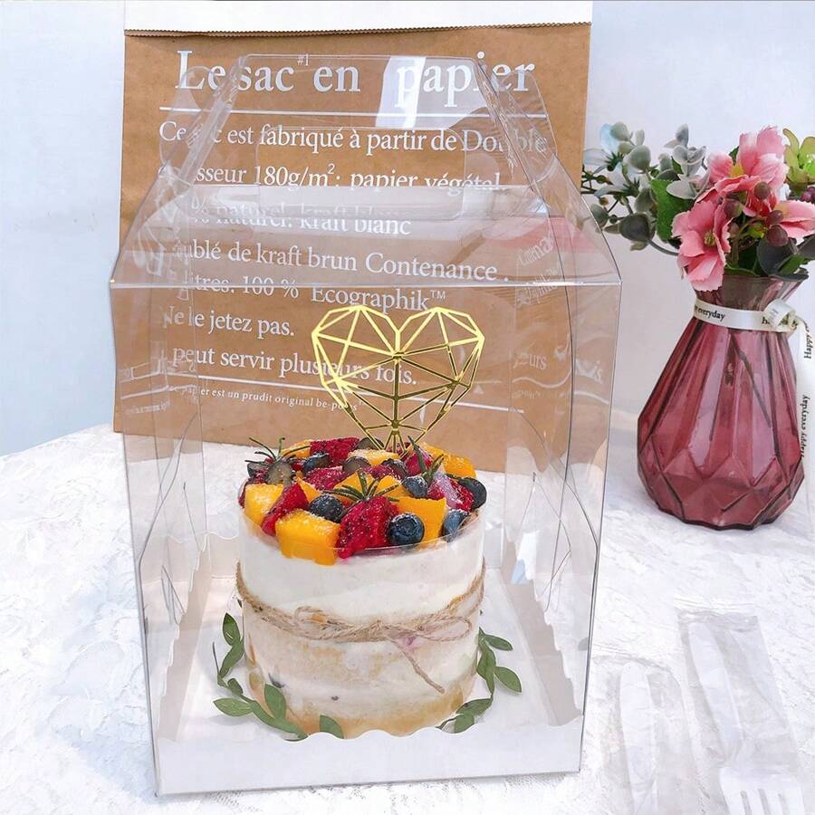 10Pcs Transparent Cake Box with Handle,Clear Cake Gift Box,Crystal Small Cake Boxes,Clear Square Plastic Baking Boxes with Lids,Cupcake Boxes Cake Display Boxes Bakery Packaging Box for Dessert 4inch