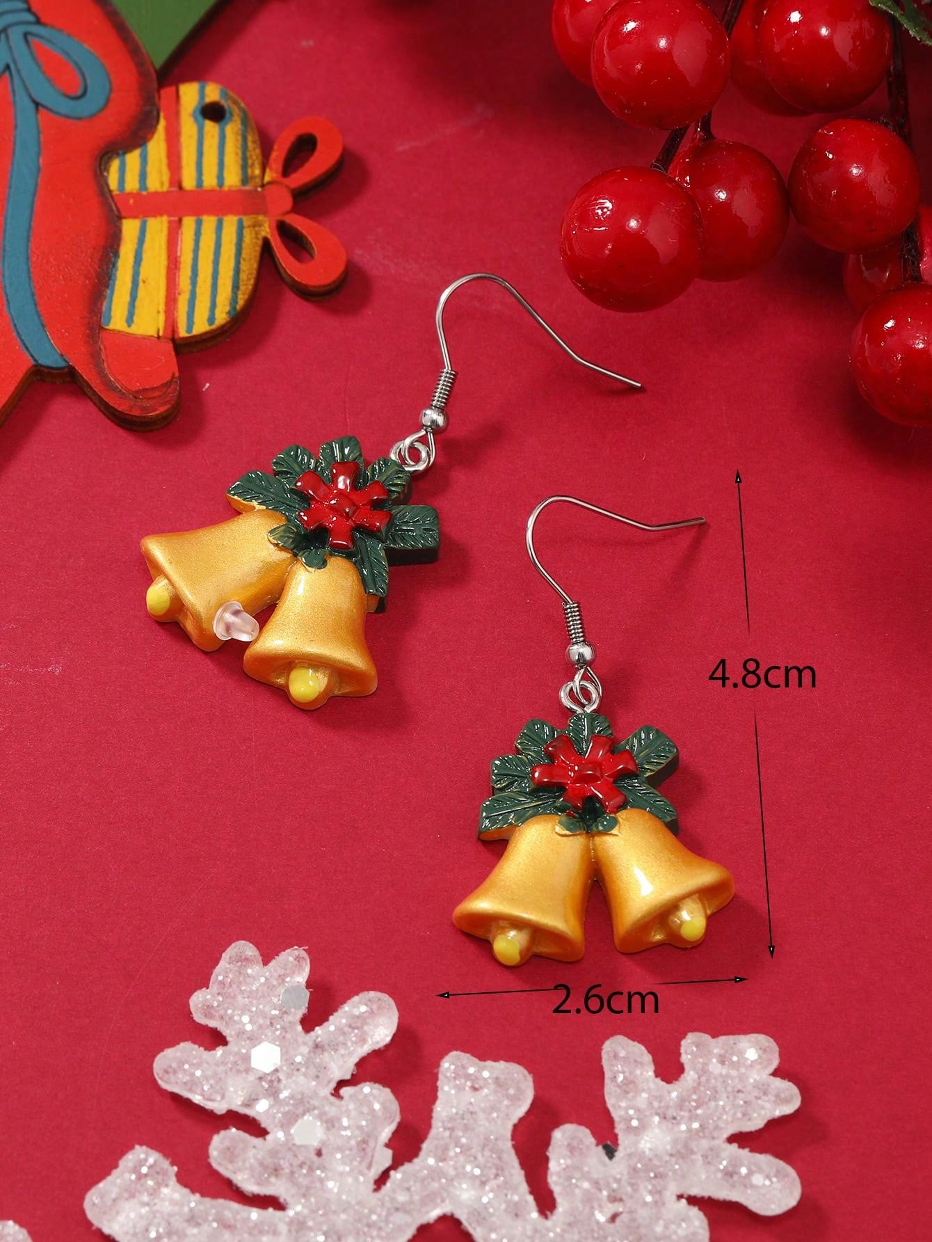 1pair Cartoon Christmas Bell Shaped Polyresin Earrings, Suitable For