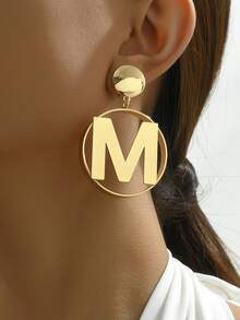 Một đôi Của Đơn giản Cá nhân hóa Chữ cái kim loại Kẹp tai Đối với phụ nữ Trở lại Trường Mùa Lễ tạ ơn Giáng sinh Qủa tặng Đồ trang sức Buổi tiệc Buổi tiệc Hoa tai Hoa tai - Vàng - Xem 5