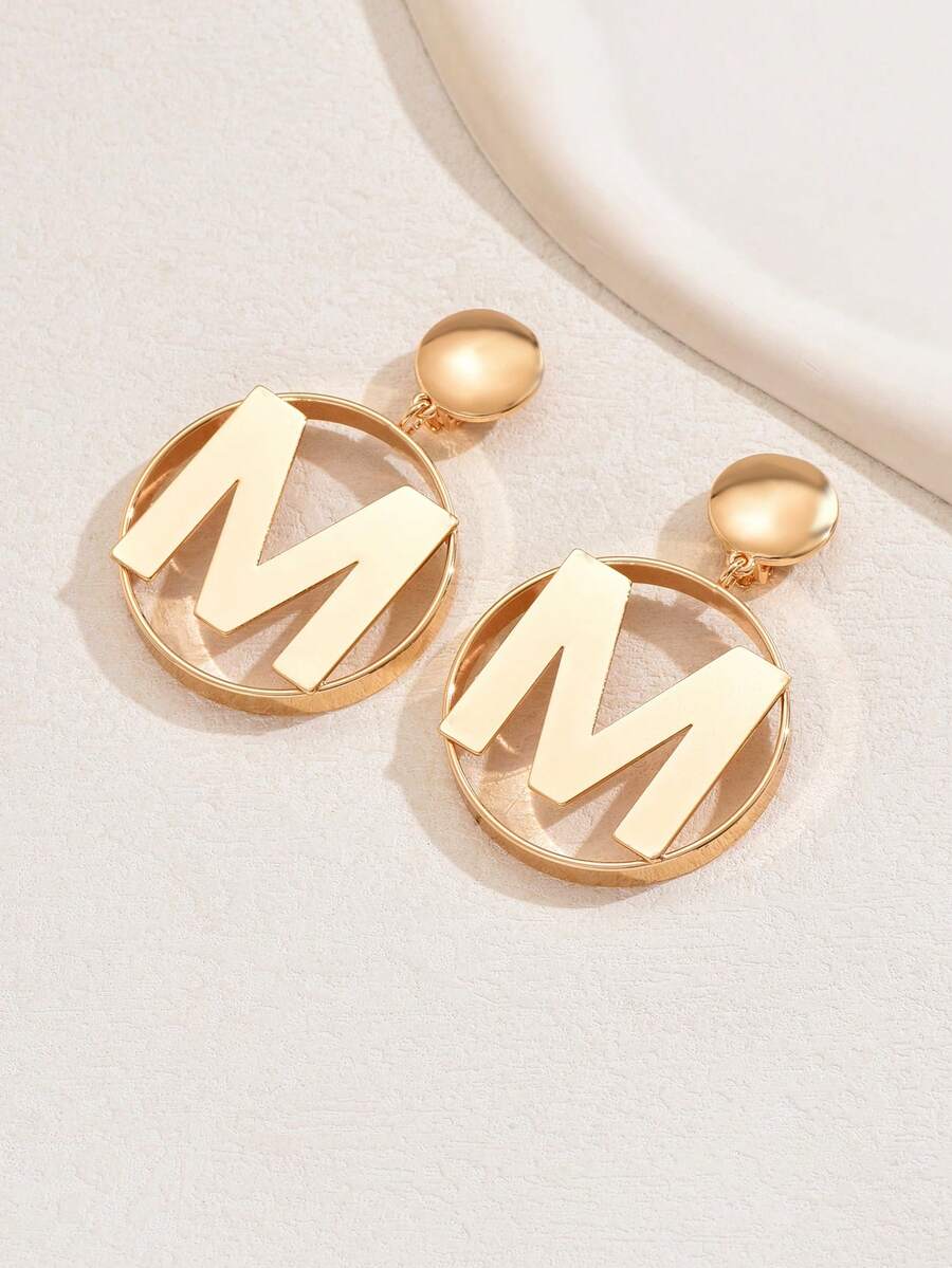 Một đôi Của Đơn giản Cá nhân hóa Chữ cái kim loại Kẹp tai Đối với phụ nữ Trở lại Trường Mùa Lễ tạ ơn Giáng sinh Qủa tặng Đồ trang sức Buổi tiệc Buổi tiệc Hoa tai Hoa tai - Vàng - Xem 1