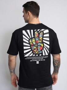 Logeqi® Hombres Camiseta con estampado llamativo de tipografía atrevida - Negro - Ver 1