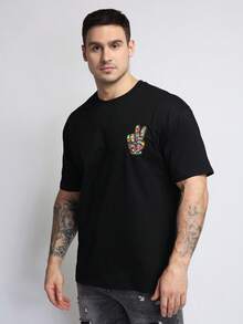 Logeqi® Hombres Camiseta con estampado llamativo de tipografía atrevida - Negro - Ver 3