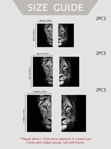 2 件/套 客廳黑白動物裝飾畫芯,帶有獅子和老虎圖案