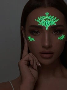 1 hoja de pegatina de tatuaje de ojo con forma de gota de agua con rhinestones - Multicolor - Ver 5