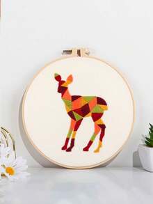 Diy Hand Embroidery Kit - Geometric Animal Deer, Material Package Set - Multicolor - View 3