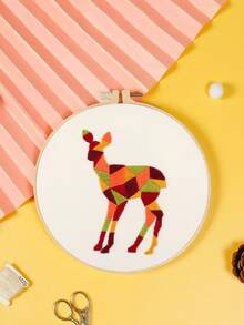 Diy Hand Embroidery Kit - Geometric Animal Deer, Material Package Set - Multicolor - View 2