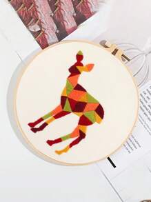 Diy Hand Embroidery Kit - Geometric Animal Deer, Material Package Set - Multicolor - View 1