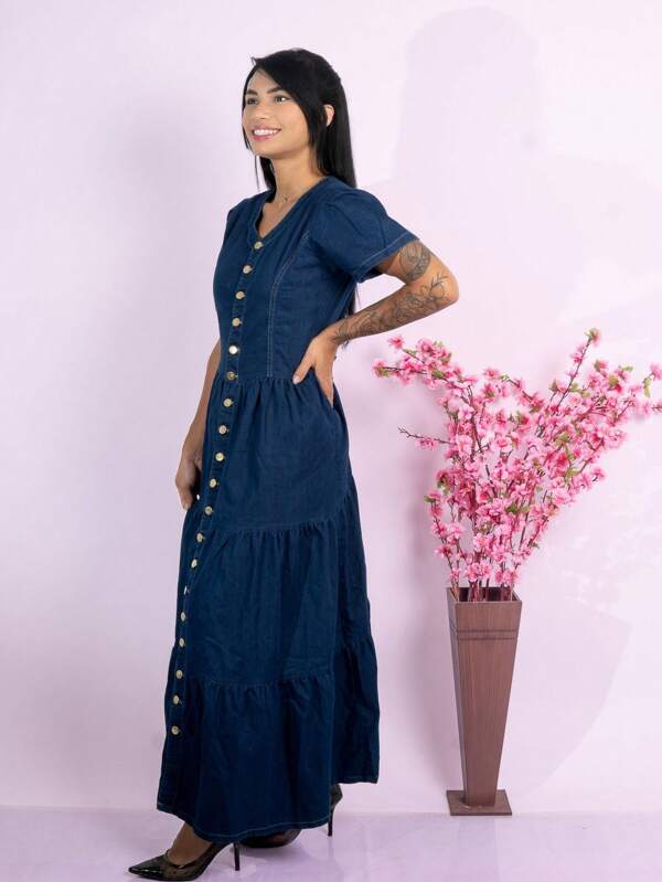 Vestido jeans longo de botões