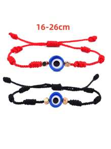 2入組精美時尚幸運編結結緞惡眼手鏈,情侶禮物情人節禮物 - 彩色 - 查看 6