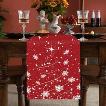 1pc Christmas Table Runner In Multiple Patterns For Decoration, Creative Printed Dining Table Cloth And Flag For Christmas Holiday Kitchen And Entrance Decoration - Christmas snowflakes and elk - View 5