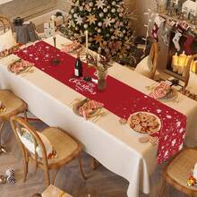 1pc Christmas Table Runner In Multiple Patterns For Decoration, Creative Printed Dining Table Cloth And Flag For Christmas Holiday Kitchen And Entrance Decoration - Christmas snowflakes and elk - View 2