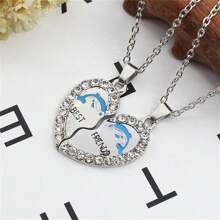 全新2件組心形最好的朋友情侶項鏈,兩半友誼永恆的魅力珠寶,最好的朋友情侶海豚項鏈