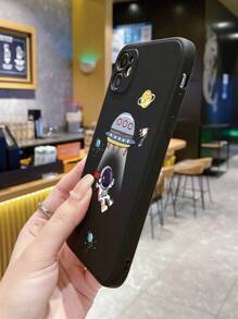 1pc Flying Saucer & Astronaut Theme Matte Black Edge Phone Case Compatible With Apple/Compatible With Samsung/Compatible With Xiaomi/Compatible With Redmi/ Mi/Compatible With Vivo/Compatible With Oppo,International Version, Not The Domestic Version - Black - View 3