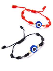 2入組精美時尚幸運編結結緞惡眼手鏈,情侶禮物情人節禮物 - 彩色 - 查看 3