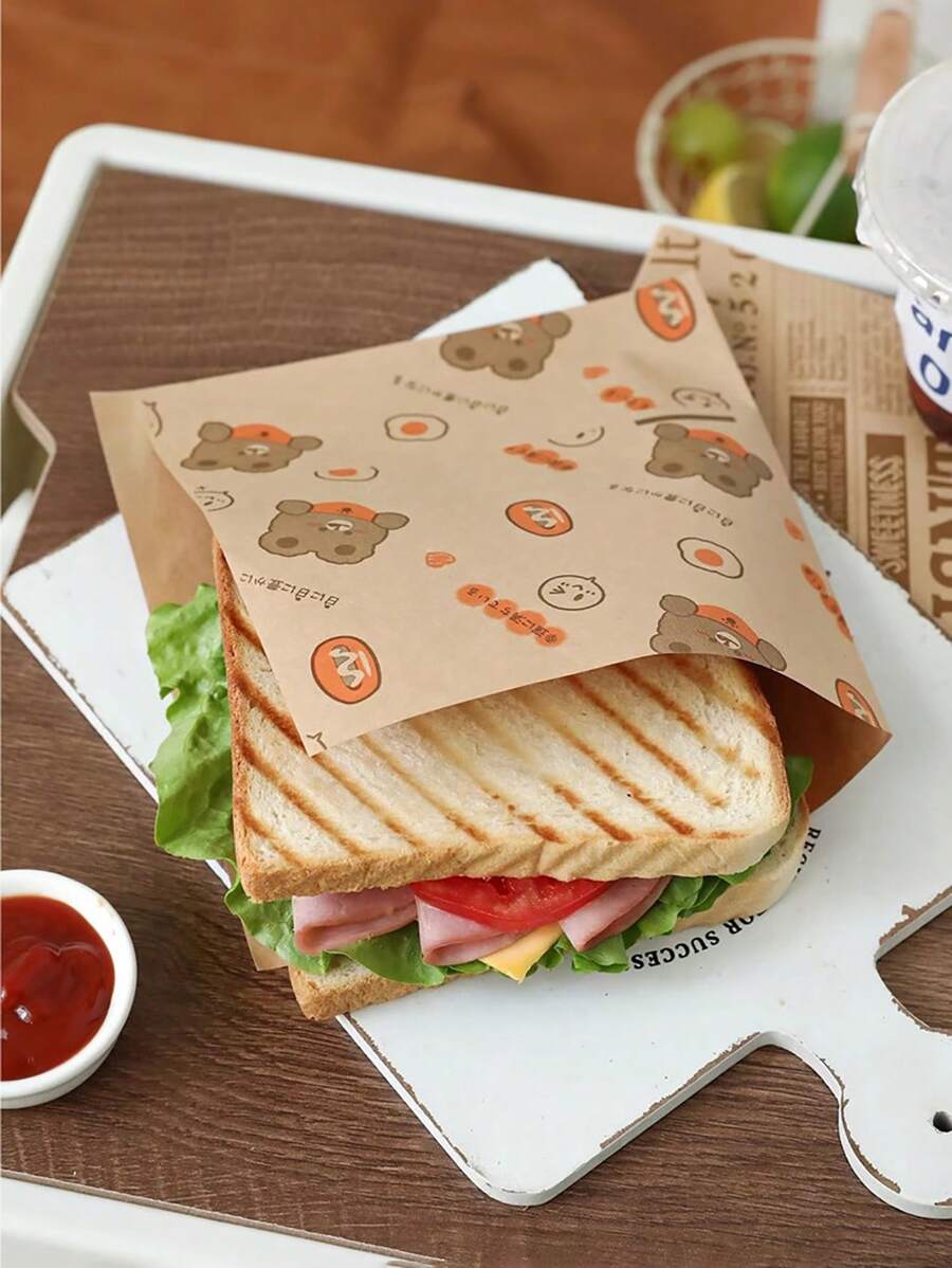 50pcs Sandwich Wrapping Paper Bag, Disposable Greaseproof Hamburger Wrapper Bag, Suitable For Pancakes, Hand-grabbed Pancakes, Bread And Baking Mats - Brown - View 1