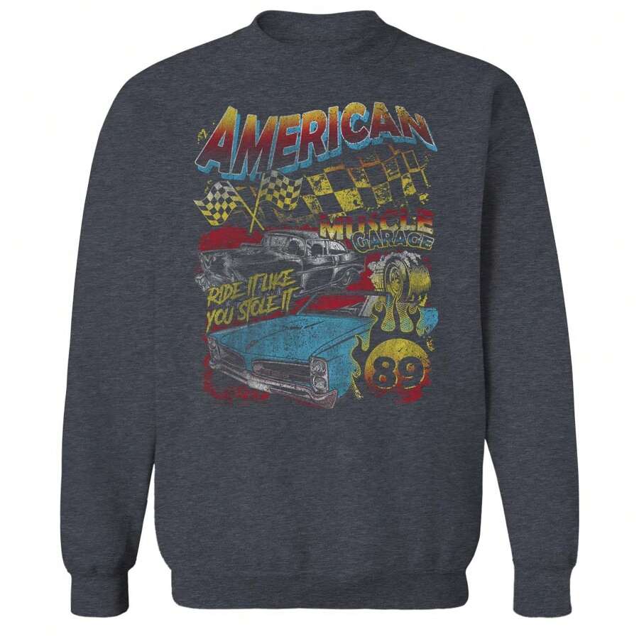 Nearly There American Muscle Vintage Graphic Unisex Cotton Pullover Sweatshirt - 灰色 - 查看 1