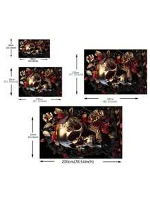 1pc Skull & Rose Pattern Crystal Velvet Floor Mat For Living Room Home Decoration - Multicolor - View 4