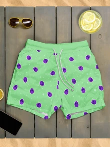 Men's Retro Alien Green Sun Beach Shorts, Beach Fashion Shorts, SHORT 081 - 彩色 - 查看 1