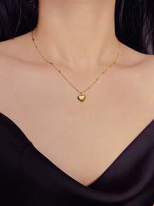 1pc Fashionable Stainless Steel Heart Charm Necklace For Women For Daily Decoration - Yellow Gold - View 2