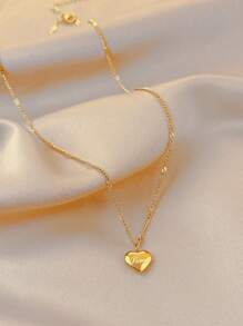1pc Fashionable Stainless Steel Heart Charm Necklace For Women For Daily Decoration - Yellow Gold - View 3