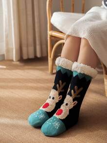 1 đôi Nhà  Nhung san hô Quần lọt khe Với Dày lên Chống trượt Thiết kế , Thích hợp Đối với Sử dụng hàng ngày - Màu xanh hải quân - Xem 3