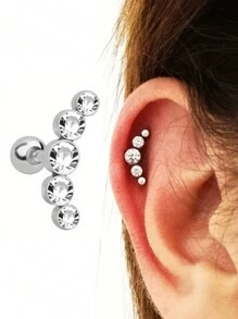 1個閃閃發亮的鑲嵌水晶耳釘,女士女孩可愛的軟骨耳環,骨環,唇環,耳垂穿孔首飾,銀色 - 銀色 - 查看 1