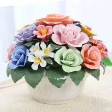 手工陶瓷玫瑰花盆,藝術收藏品,適用於裝飾客廳、臥室、餐廳、書房、咖啡廳和母親節等場合贈送 - 粉紅色玫瑰 - 查看 2