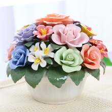 手工陶瓷玫瑰花盆,藝術收藏品,適用於裝飾客廳、臥室、餐廳、書房、咖啡廳和母親節等場合贈送 - 粉紅色玫瑰 - 查看 7