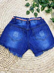 Tween Girls Denim Shorts - 深色水洗藍 - 查看 2