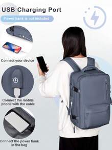 旅行後背包適合女士,大容量電腦後背包,輕便短距離商業旅行行李袋,可擴展後背包適用於登機 - 霧霾藍 - 查看 2