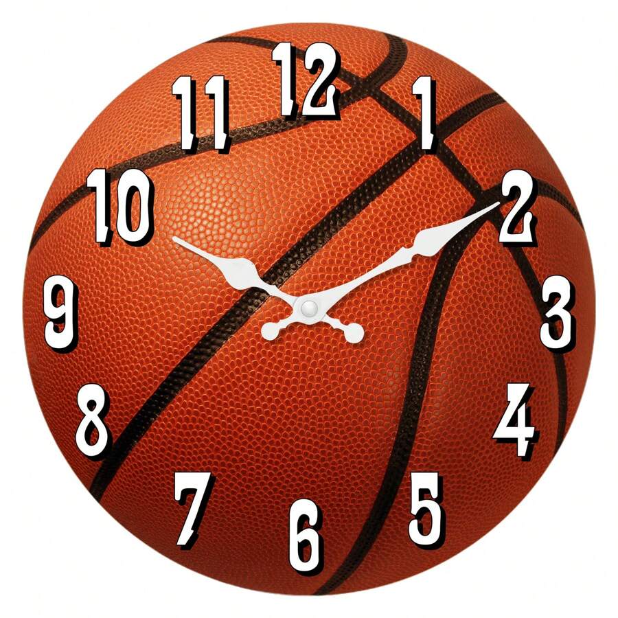 運動球型木質掛鐘,籃球圖案無聲圓形電池裝飾鐘,適用於戶外露台、遊艇、廚房、臥室、家居、辦公室裝飾10吋、12吋、14吋、16吋(不含電池) - 多色MDF211 - 查看 1