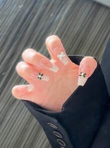 即時升級你的風格 - 24入組長棺形螺紋式裸色法式尖頭指甲，搭配果凍膠和指甲文件 - 適合派對、跳舞和日常穿著 - 彩色 - 查看 1