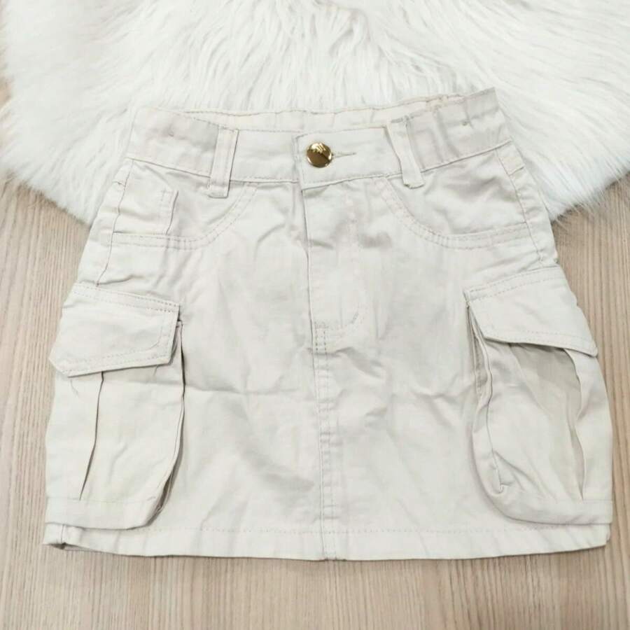 Saia Jeans Feminina Juvenil Bege - Bege - Visão 1