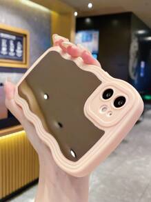 1pc Mirror Surface + Pink Solid Color Wavy Curvy Material Phone Case Compatible With Iphone/samsung/xiaomi/redmi - Pink - View 4